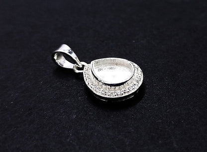 Pear Shape 8x10mm Blank Bezel Pendant Surrounded with CZ, 925 Sterling Silver Pendant, Good for Resin & Ashes Work, Keepsake Jewellery Craft