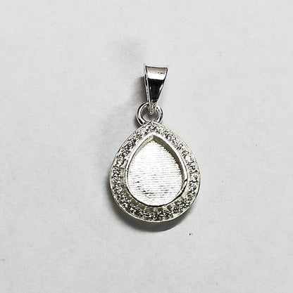 Pear Shape 8x10mm Blank Bezel Pendant Surrounded with CZ, 925 Sterling Silver Pendant, Good for Resin & Ashes Work, Keepsake Jewellery Craft