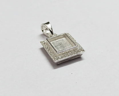 Rectangle Shape 8x10mm Blank Bezel with CZ Setted, 925 Sterling Silver Pendant, Good for Resin & Ashes Work, Keepsake/Breastmilk DIY Crafts