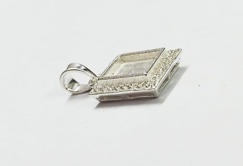 Rectangle Shape 8x10mm Blank Bezel with CZ Setted, 925 Sterling Silver Pendant, Good for Resin & Ashes Work, Keepsake/Breastmilk DIY Crafts