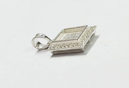 Rectangle Shape 8x10mm Blank Bezel with CZ Setted, 925 Sterling Silver Pendant, Good for Resin & Ashes Work, Keepsake/Breastmilk DIY Crafts