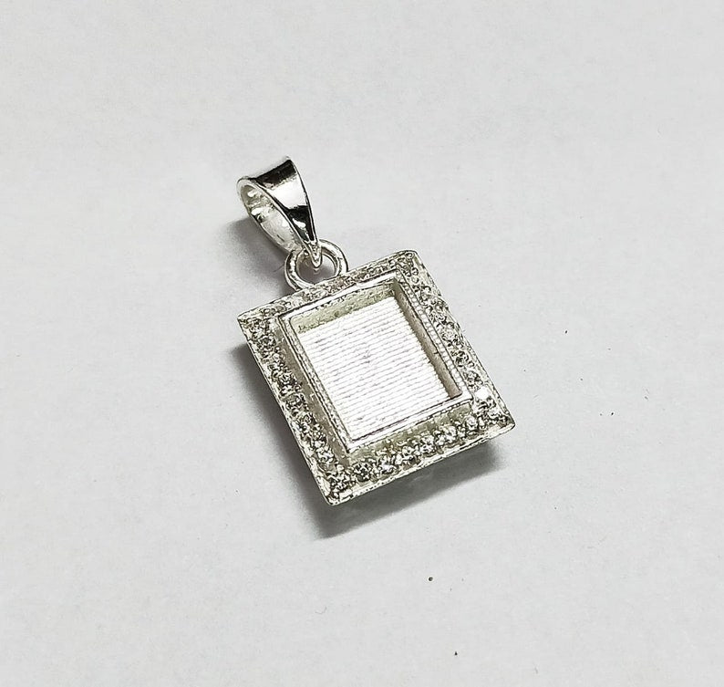 Rectangle Shape 8x10mm Blank Bezel with CZ Setted, 925 Sterling Silver Pendant, Good for Resin & Ashes Work, Keepsake/Breastmilk DIY Crafts