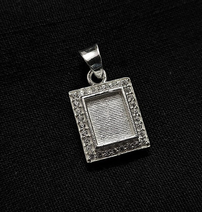 Rectangle Shape 8x10mm Blank Bezel with CZ Setted, 925 Sterling Silver Pendant, Good for Resin & Ashes Work, Keepsake/Breastmilk DIY Crafts