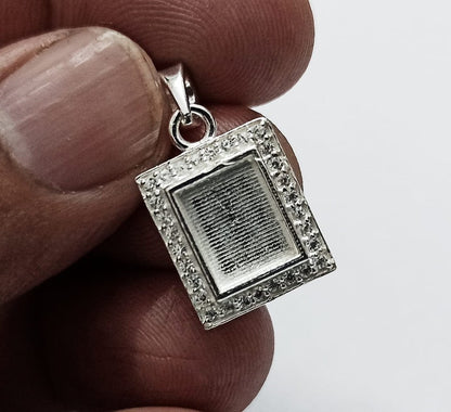 Rectangle Shape 8x10mm Blank Bezel with CZ Setted, 925 Sterling Silver Pendant, Good for Resin & Ashes Work, Keepsake/Breastmilk DIY Crafts