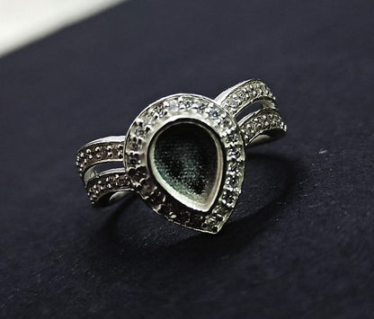 925 Sterling Solid Silver 6x8mm Pear Blank Bezel Ring with Beautiful Zircon Shank, Good for Resin & Ashes Work. Any Color Zircon Available