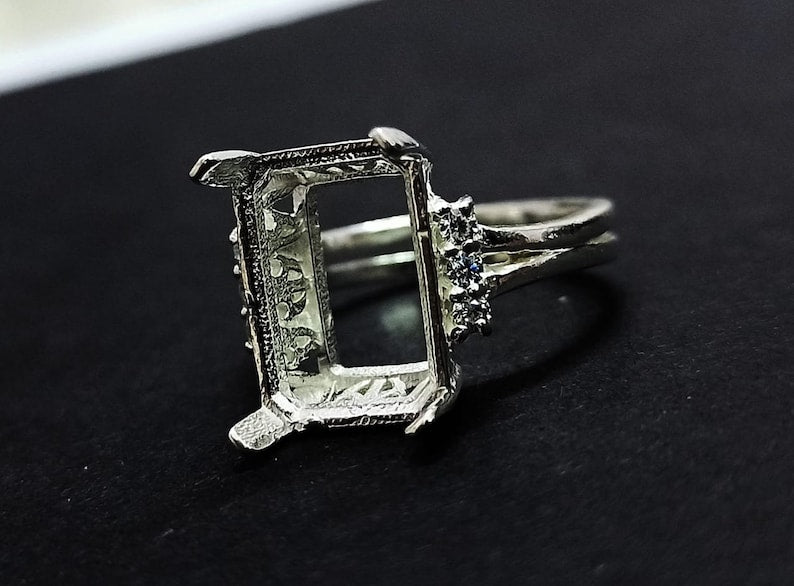 8x12mm Rectangle Prong Bezel Ring with zircon, 925 Sterling Silver Ring, Good for Resin & Ashes Work,Gift For Her,All Color Zircon Avaiable