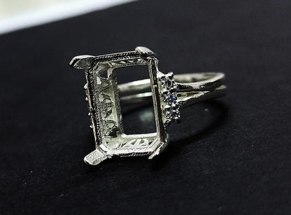 8x12mm Rectangle Prong Bezel Ring with zircon, 925 Sterling Silver Ring, Good for Resin & Ashes Work,Gift For Her,All Color Zircon Avaiable