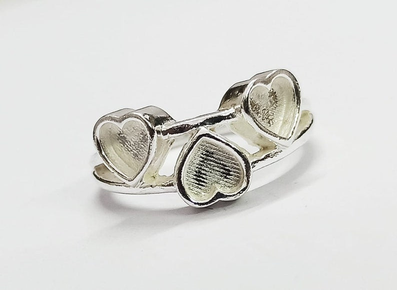 3 Heart Shape 2mm deep Plain Bezel ring,Good for GemStone Setting & Resin Work,925 Sterling Silver Ring
