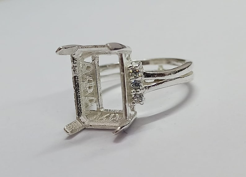 8x12mm Rectangle Prong Bezel Ring with zircon, 925 Sterling Silver Ring, Good for Resin & Ashes Work,Gift For Her,All Color Zircon Avaiable