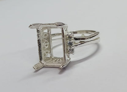 8x12mm Rectangle Prong Bezel Ring with zircon, 925 Sterling Silver Ring, Good for Resin & Ashes Work,Gift For Her,All Color Zircon Avaiable