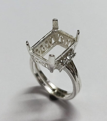 8x12mm Rectangle Prong Bezel Ring with zircon, 925 Sterling Silver Ring, Good for Resin & Ashes Work,Gift For Her,All Color Zircon Avaiable