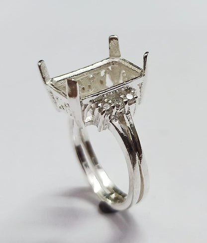 8x12mm Rectangle Prong Bezel Ring with zircon, 925 Sterling Silver Ring, Good for Resin & Ashes Work,Gift For Her,All Color Zircon Avaiable