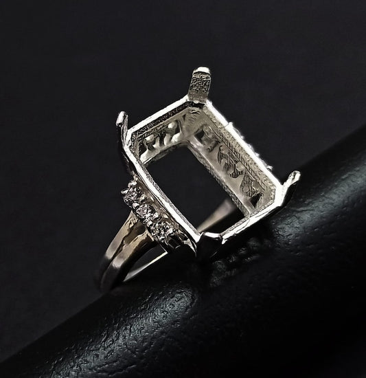 8x12mm Rectangle Prong Bezel Ring with zircon, 925 Sterling Silver Ring, Good for Resin & Ashes Work,Gift For Her,All Color Zircon Avaiable