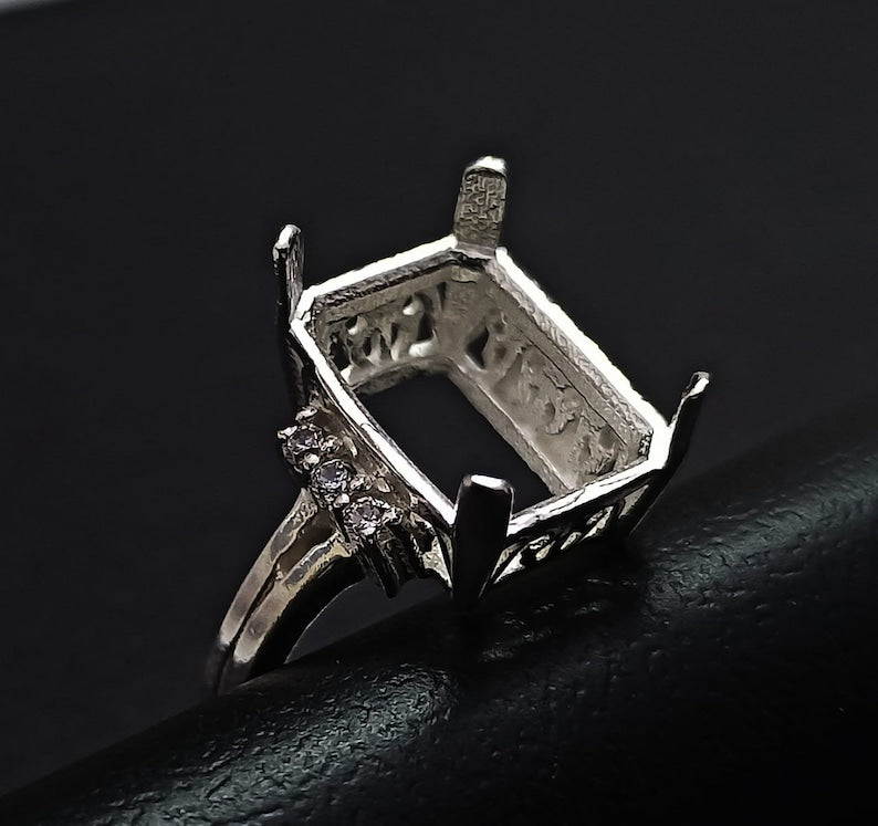 8x12mm Rectangle Prong Bezel Ring with zircon, 925 Sterling Silver Ring, Good for Resin & Ashes Work,Gift For Her,All Color Zircon Avaiable
