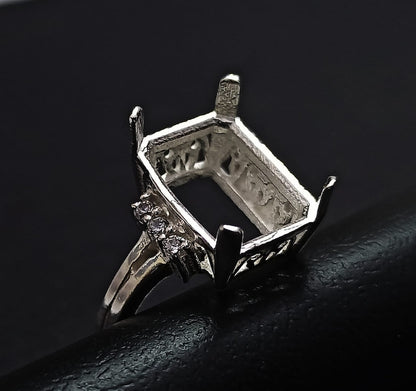 8x12mm Rectangle Prong Bezel Ring with zircon, 925 Sterling Silver Ring, Good for Resin & Ashes Work,Gift For Her,All Color Zircon Avaiable