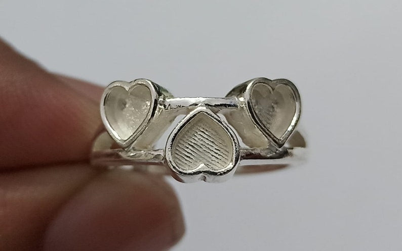 3 Heart Shape 2mm deep Plain Bezel ring,Good for GemStone Setting & Resin Work,925 Sterling Silver Ring