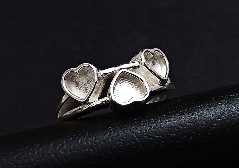 3 Heart Shape 2mm deep Plain Bezel ring,Good for GemStone Setting & Resin Work,925 Sterling Silver Ring