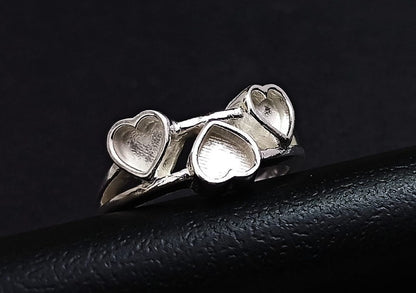 3 Heart Shape 2mm deep Plain Bezel ring,Good for GemStone Setting & Resin Work,925 Sterling Silver Ring