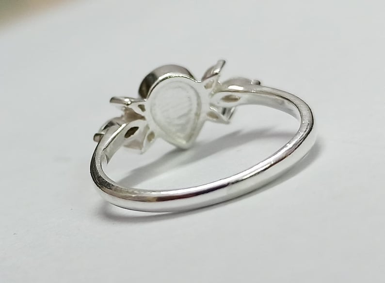 925 Sterling Solid Silver 6x8mm Pear Blank Bezel with Tiny Marquise Zircon Ring, Good for Resin & Ashes Work.