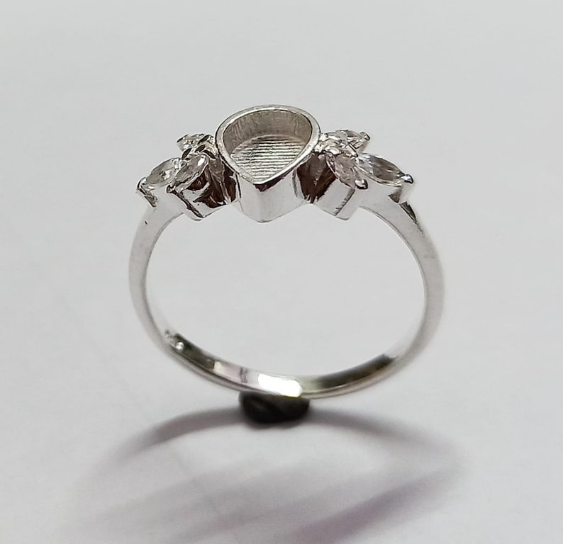 925 Sterling Solid Silver 6x8mm Pear Blank Bezel with Tiny Marquise Zircon Ring, Good for Resin & Ashes Work.