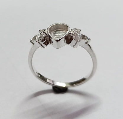925 Sterling Solid Silver 6x8mm Pear Blank Bezel with Tiny Marquise Zircon Ring, Good for Resin & Ashes Work.