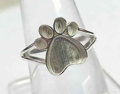 925 Sterling Solid Silver 13mm Total Paw Blank Bezel Ring, Good for Resin & Ashes Work.