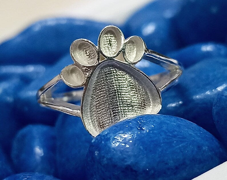 925 Sterling Solid Silver 13mm Total Paw Blank Bezel Ring, Good for Resin & Ashes Work.