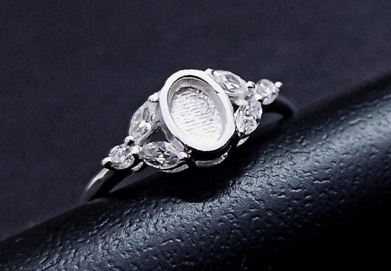925 Sterling Solid Silver 4x6mm Oval shape Blank Bezel Ring with zircon ,Good For Resin and Ashes Work, Any Color Zircon Available.