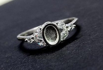 925 Sterling Solid Silver 4x6mm Oval shape Blank Bezel Ring with zircon ,Good For Resin and Ashes Work, Any Color Zircon Available.