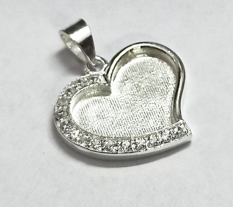 Heart Shape Blank Bezel Pendant with Zircon Setted, 925 Sterling Silver Pendant, Good for Crushed Opal, Resin & Ashes Work, Keepsake Jewelry