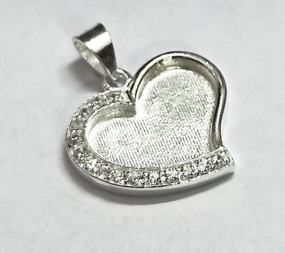 Heart Shape Blank Bezel Pendant with Zircon Setted, 925 Sterling Silver Pendant, Good for Crushed Opal, Resin & Ashes Work, Keepsake Jewelry