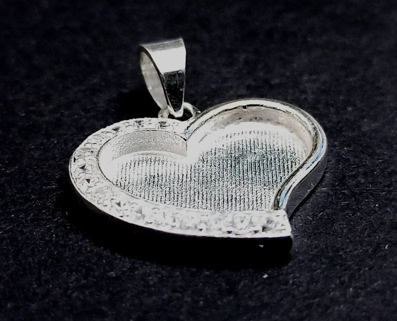 Heart Shape Blank Bezel Pendant with Zircon Setted, 925 Sterling Silver Pendant, Good for Crushed Opal, Resin & Ashes Work, Keepsake Jewelry