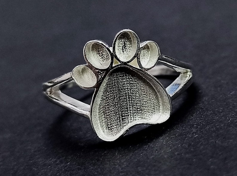 925 Sterling Solid Silver 13mm Total Paw Blank Bezel Ring, Good for Resin & Ashes Work.