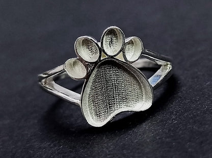 925 Sterling Solid Silver 13mm Total Paw Blank Bezel Ring, Good for Resin & Ashes Work.