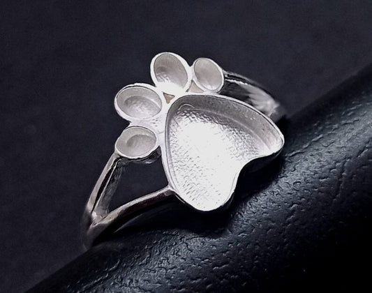 925 Sterling Solid Silver 13mm Total Paw Blank Bezel Ring, Good for Resin & Ashes Work.
