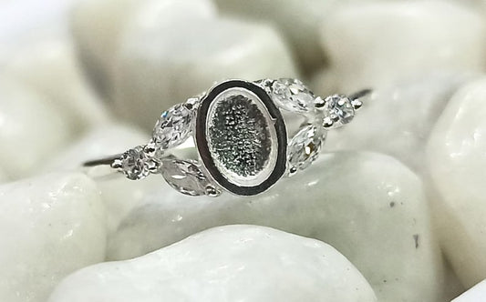 925 Sterling Solid Silver 4x6mm Oval shape Blank Bezel Ring with zircon ,Good For Resin and Ashes Work, Any Color Zircon Available.