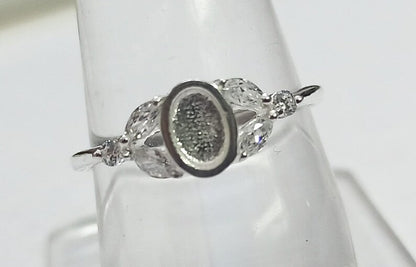 925 Sterling Solid Silver 4x6mm Oval shape Blank Bezel Ring with zircon ,Good For Resin and Ashes Work, Any Color Zircon Available.