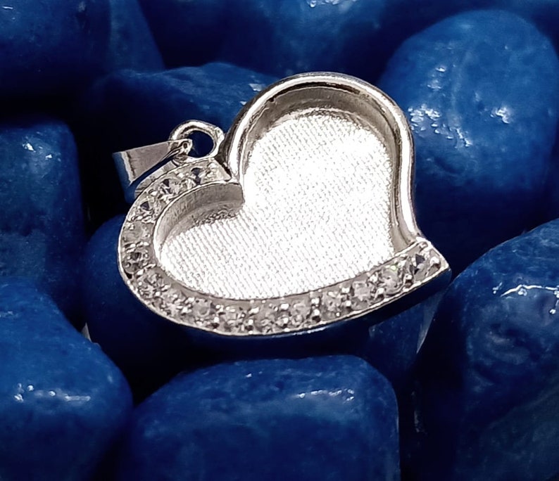 Heart Shape Blank Bezel Pendant with Zircon Setted, 925 Sterling Silver Pendant, Good for Crushed Opal, Resin & Ashes Work, Keepsake Jewelry