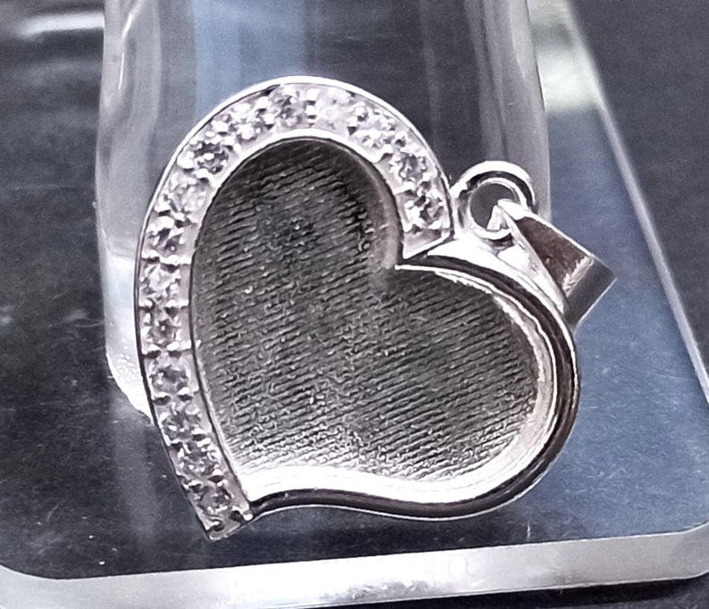 Heart Shape Blank Bezel Pendant with Zircon Setted, 925 Sterling Silver Pendant, Good for Crushed Opal, Resin & Ashes Work, Keepsake Jewelry