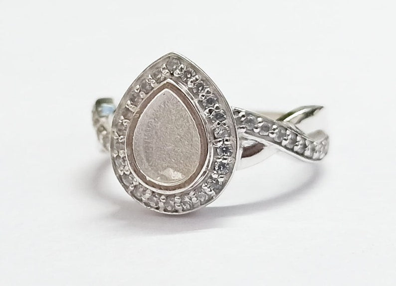 5x7mm Pear Shape Blank Bezel Ring with Zircon,925 Sterling Silver Rings, Good for Resin & Ashes Work. Any Color Zircon Available