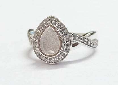 5x7mm Pear Shape Blank Bezel Ring with Zircon,925 Sterling Silver Rings, Good for Resin & Ashes Work. Any Color Zircon Available