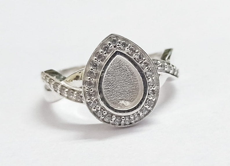 5x7mm Pear Shape Blank Bezel Ring with Zircon,925 Sterling Silver Rings, Good for Resin & Ashes Work. Any Color Zircon Available