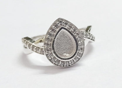 5x7mm Pear Shape Blank Bezel Ring with Zircon,925 Sterling Silver Rings, Good for Resin & Ashes Work. Any Color Zircon Available