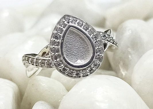 5x7mm Pear Shape Blank Bezel Ring with Zircon,925 Sterling Silver Rings, Good for Resin & Ashes Work. Any Color Zircon Available