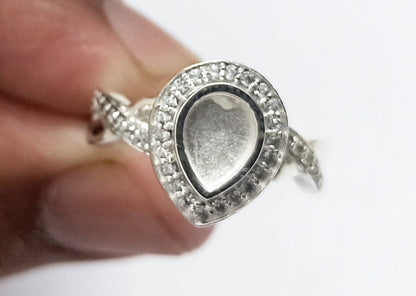 5x7mm Pear Shape Blank Bezel Ring with Zircon,925 Sterling Silver Rings, Good for Resin & Ashes Work. Any Color Zircon Available