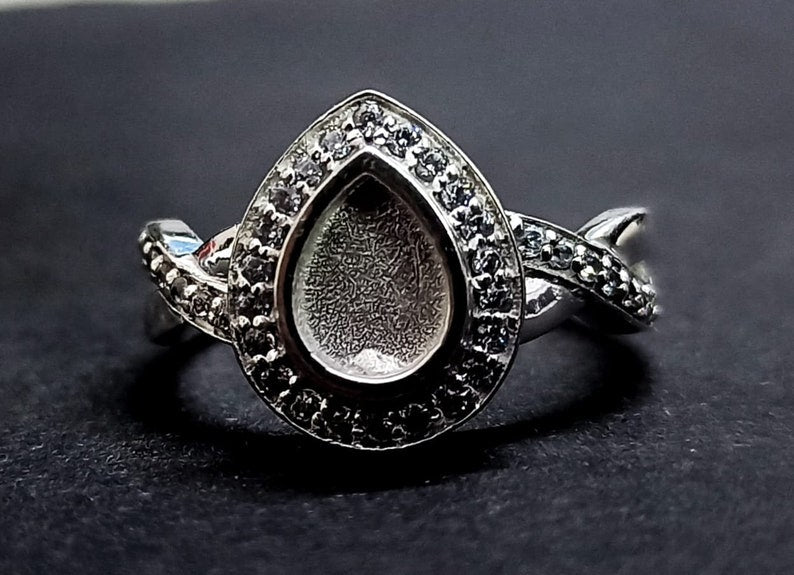 5x7mm Pear Shape Blank Bezel Ring with Zircon,925 Sterling Silver Rings, Good for Resin & Ashes Work. Any Color Zircon Available