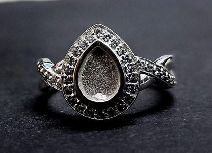 5x7mm Pear Shape Blank Bezel Ring with Zircon,925 Sterling Silver Rings, Good for Resin & Ashes Work. Any Color Zircon Available