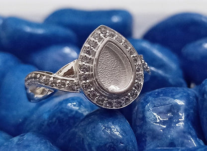 5x7mm Pear Shape Blank Bezel Ring with Zircon,925 Sterling Silver Rings, Good for Resin & Ashes Work. Any Color Zircon Available