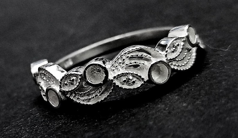 925 Sterling Solid Silver tiny Marquise with 2.5mm Round Blank Bezel Zircon Ring, Good for Resin & Ashes Work. Any Color Zircon Available