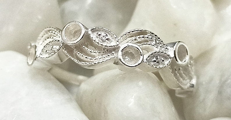 925 Sterling Solid Silver tiny Marquise with 2.5mm Round Blank Bezel Zircon Ring, Good for Resin & Ashes Work. Any Color Zircon Available